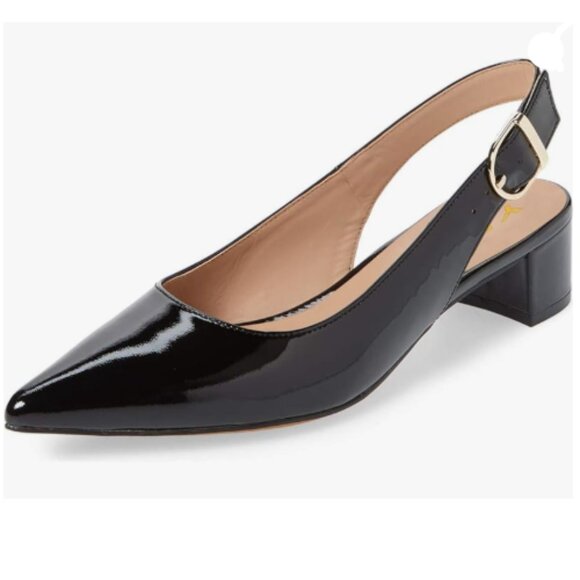 YDN Black Slingback Low Chunky Heels Point Toe Fancy Buckle Up Pump Women Shoes - Picture 1 of 8